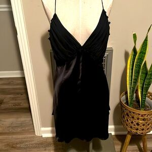 Victoria's Secret Vintage Black Silk Chiffon Lace Slip Chemise Vtg M